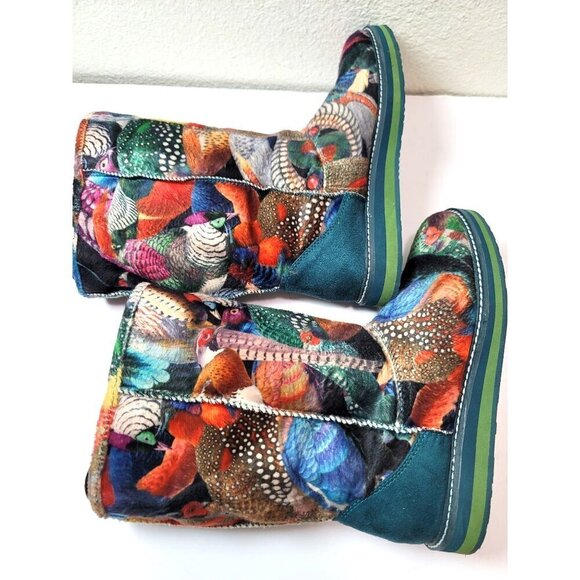 Desigual Authentic Women's Flat Velvet Mid Calf Panda Festival Boots Size 39 - Picture 5 of 13